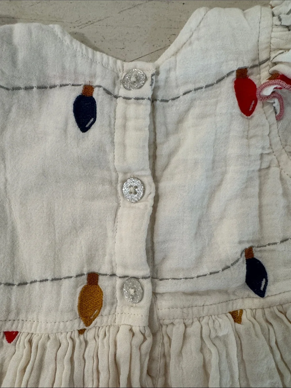 Pink Chicken Girls Cream Muslin Dress with Multicolor Light Embroidery